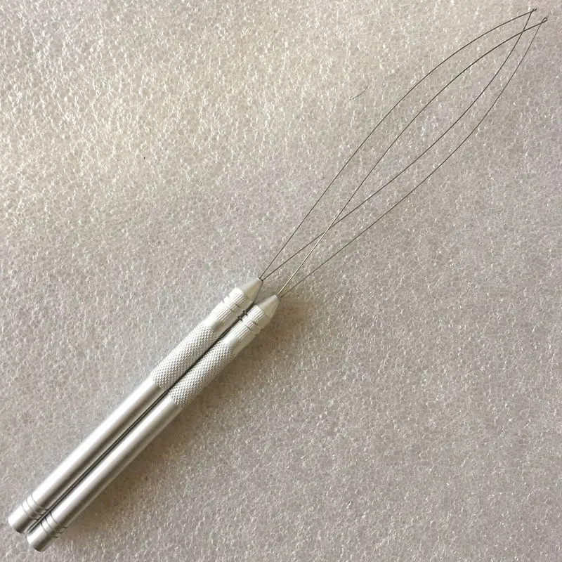 

6 Sets /Lot long Metal Handle Loop Pulling Needle with fixed loop for Nano ring Hair Extension