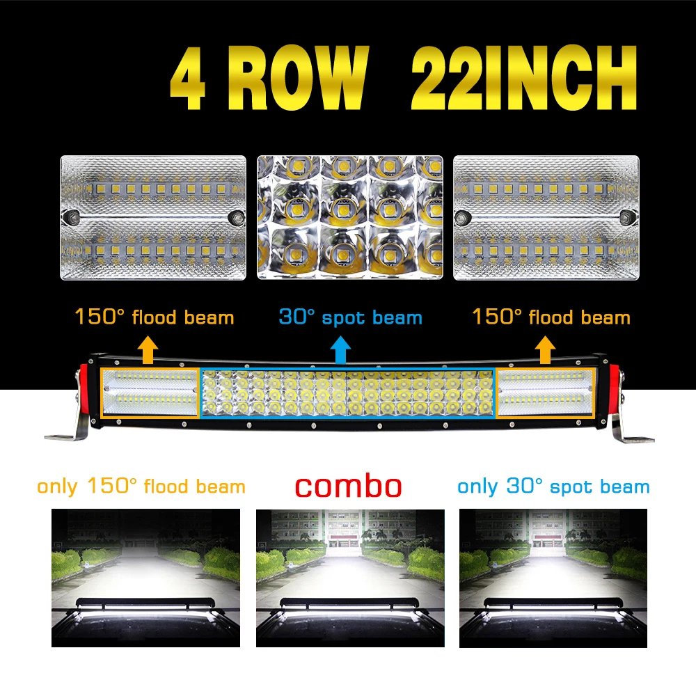 

CO LIGHT 22 Led Light Bar 384W Auto Work Light 12V 24V Car Led Lights Curved Combo 8D For Lada 2114 Niva Suv Boat Tractor Truck