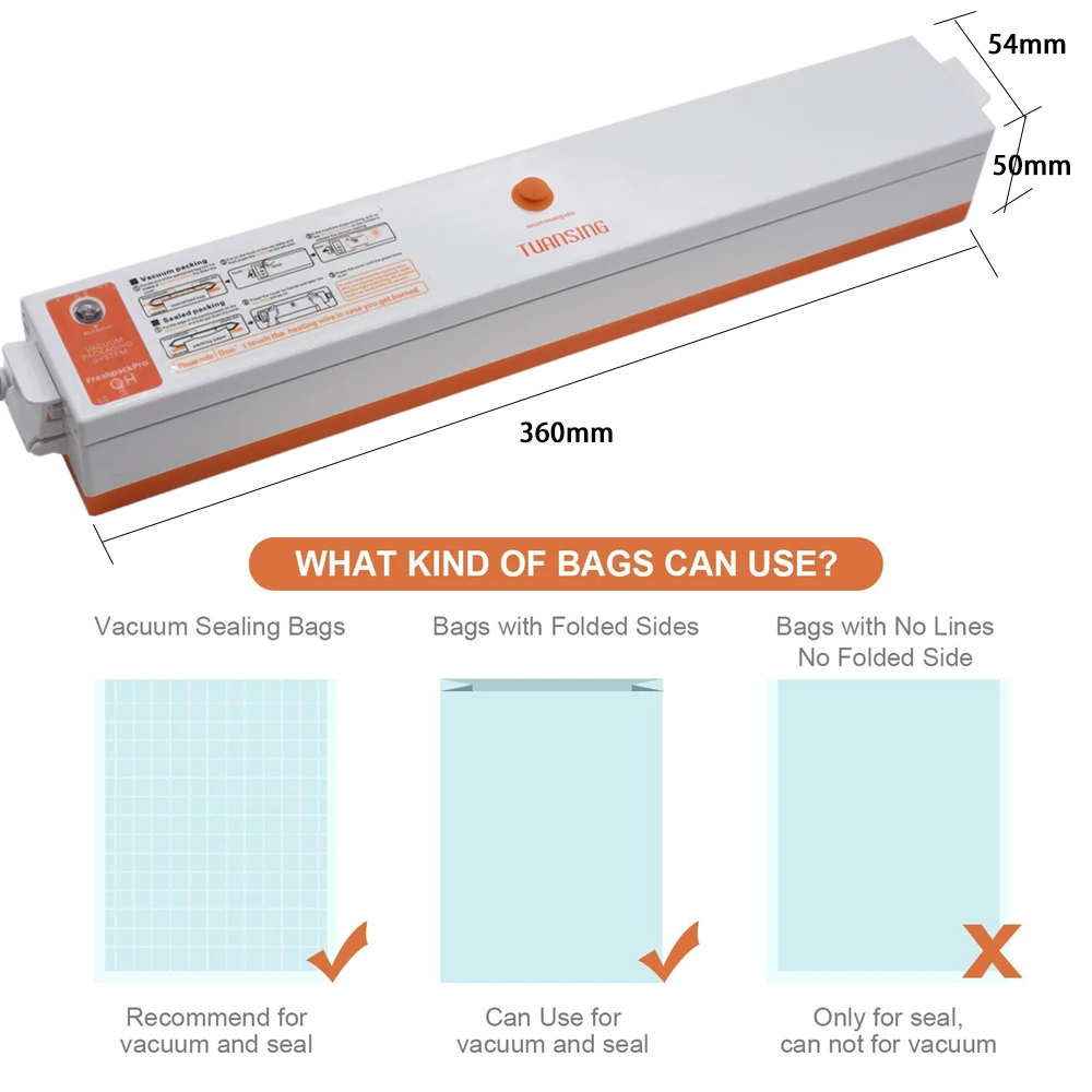 TUANSING Вакуумный пищевой упаковщик с 5 рулонами вакуумный упаковщик пакетов