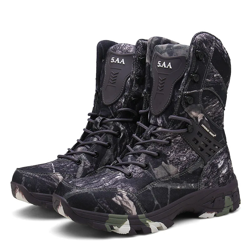 Новые кожаные камуфляжные военные ботинки для мужчин; спецназ; тактические ботинки; уличные военные ботинки для пустыни; водонепроницаемые мужские ботинки для походов и охоты