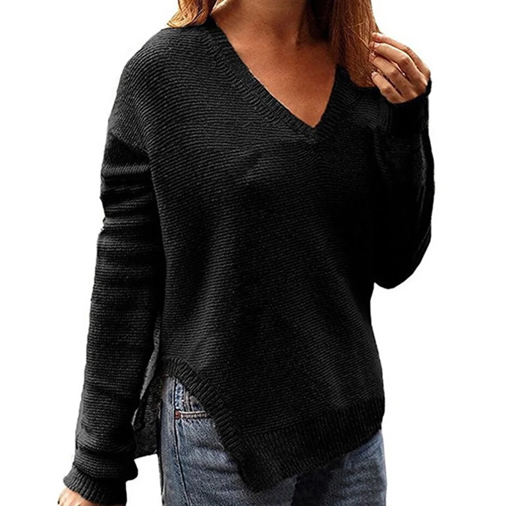 Women oversize sweater plus size solid knitwear western pullover autumn ...