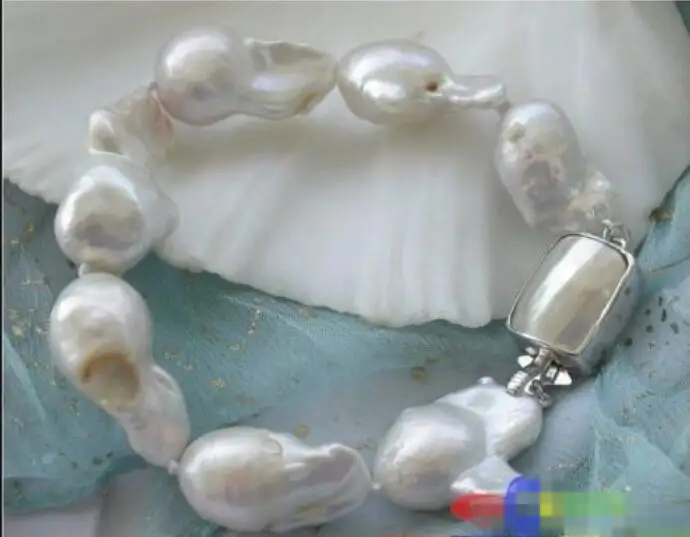 

Free shipping hot sale Women Bridal Wedding Jewelry >>8" 22MM WHITE DRIP KESHI REBORN PEARL BRACELET MABE