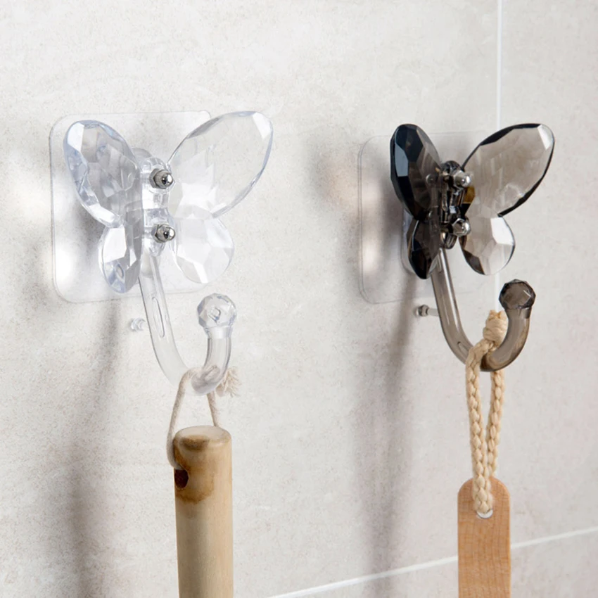 

Imitation crystal butterfly strong sticky hook coat hanger handbag holder wall hook over door hanger home kitchen organizer