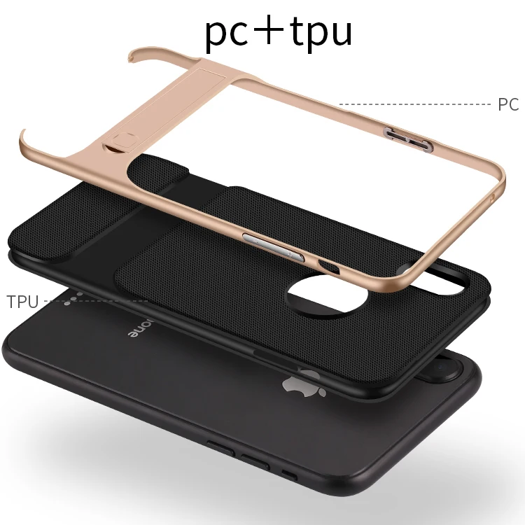 For Apple iPhone XS Case TPU Silicon Hybrid + PC Stand Holder Cover For iPhone X XS Max XR 7 Plus Hard Shockproof Plastic Coques