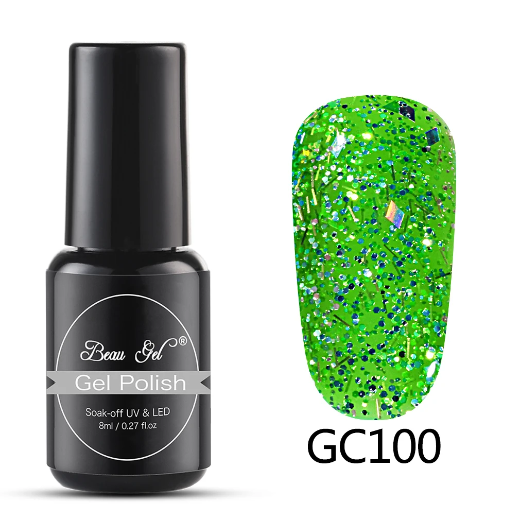 Beau гель 108 Bling Цвета лак для ногтей Гель-лак 8 мл Блеск Алмазный УФ Гель-лак для маникюра с блестками, блестящие, для дизайна ногтей Soak Off гель лак - Цвет: GC100
