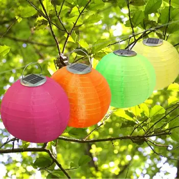 

12in Waterproof LED Solar Cloth Chinese Lantern Outdoors Festival Wedding Party Garden Hanging Colorful Christmas Lamp Light