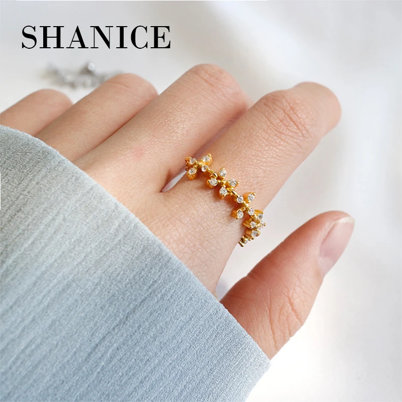 

SHANICE 925 Sterling Silver Fresh Flower Chain Open Rings Adjustable Finger Rings Fashion Silver Jewelry