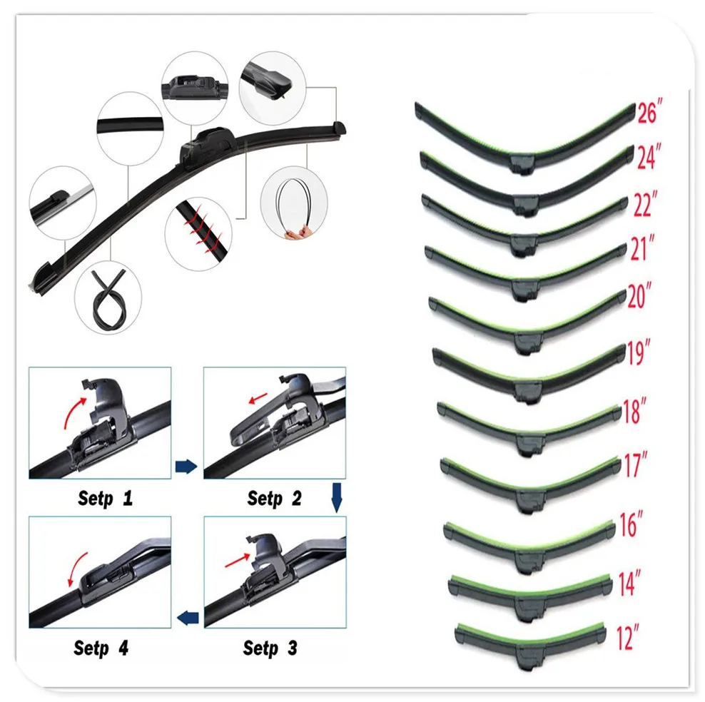 

Car U-type Frameless Bracketless refill Rubber Wiper Blade for Chevrolet Miray Caprice Agile Stingray Aveo5 Matiz Lumina HHR