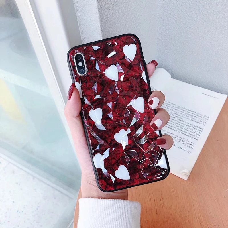 Luxury Jelly Soft Diamond Texture Phone Case For iphone XR X XS MAX 6 6S 7 8 Plus Silicone Love Heart Pattern Back Cover Case (3)