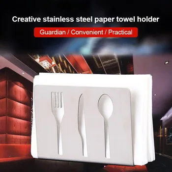 

Tissue Holder Stainless Steel Napkin Rack Box Cutlery Hollow Design Table Decor HG99