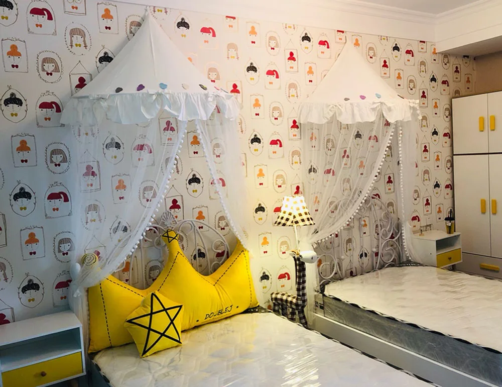 KID LOVE Princess Bed Canopy,crown Dome Bed Curtain For Girls Pink Bow-knots Decorative Drapery-a