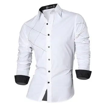 

Sportrendy Men's Shirt Dress Casual Long Sleeve Slim Fit Fashion Dragon Stylish JZS044 White2