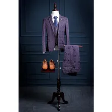 Модное классическое фиолетовое Узорчатое лучшее мужское платье для выпускного вечера с отворотом 3 комплекта на заказ