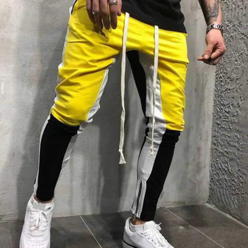 Shujin 2019 New Men Skinny Pant Bodybuilding Sportwear Bottom Male Causal Drawstring Patchwork Trousers Streetwear Plus Size
