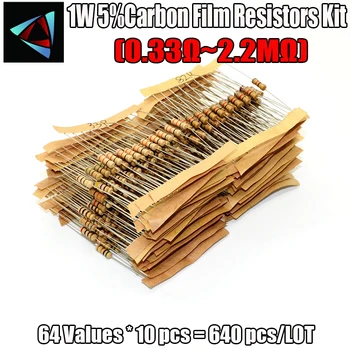 

640pcs 64 Values 1R - 2.2MR 1W 5% Carbon Film Resistor Assorted Kit Set