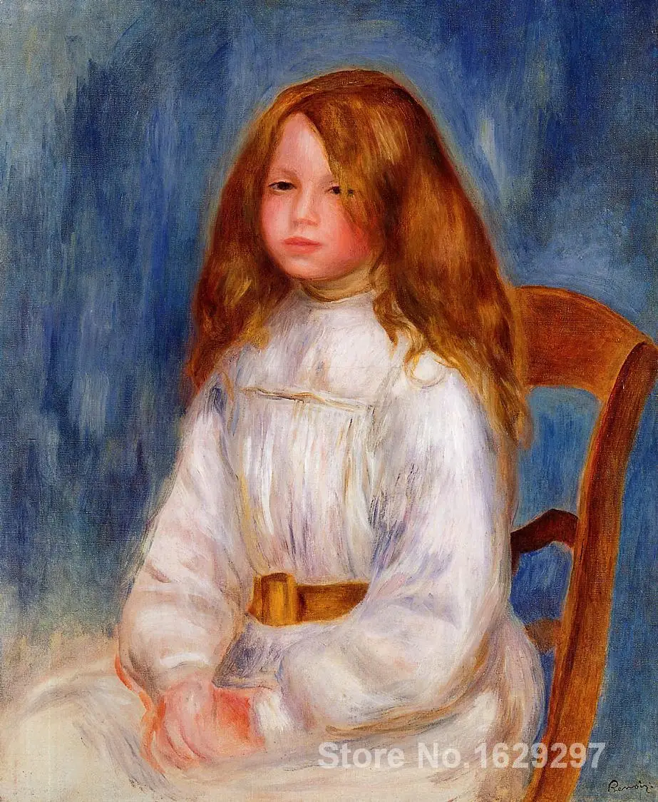 

large oil paintings for sale Seated Little Girl with a Blue Background Pierre Auguste Renoir canvas art Handmade High Quality
