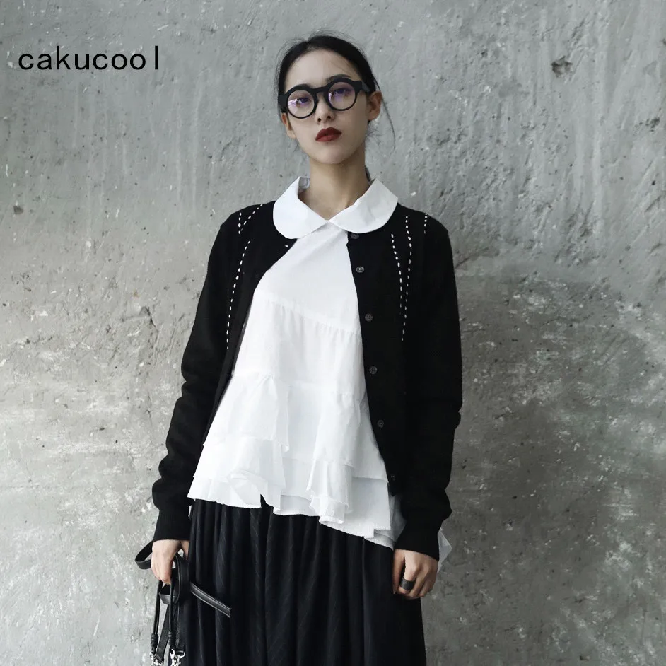 

Cakucool New Harajuku Cardigans Women Single Breasted Slim Wool Sweater Black Autumn Open Stitch Knit Coat Short Jumper Femme