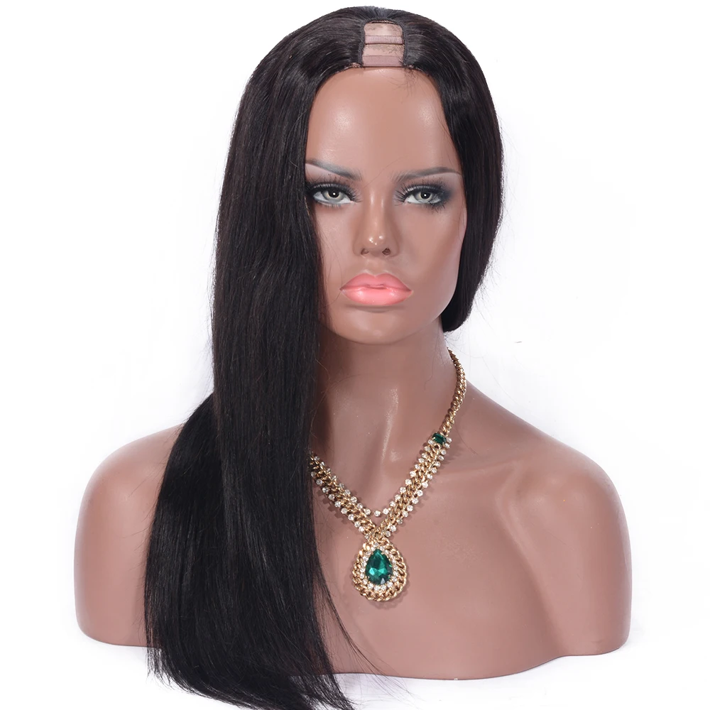 

Remy Human Hair U Part Wigs for Black Women 130% Density Natural Color #1B #2 Brazilian Straight U Part Wig Human Hair 8-24 Inch
