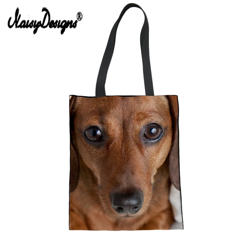 

NoisyDesigns Women Canvas Tote Bag Dachshund Printing Reusable Shopping Bag Women School Handbags Folding Shoulder Grocery Bags