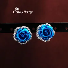 Crazy Feng корейский Серебряный цвет серьги-гвоздики для пирсинга женские модные ювелирные изделия 6 цветов трендовые свадебные цветочные серьги