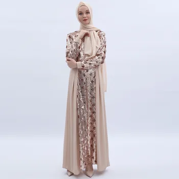 

Factory full sequined beading Muslim Robe syari female Dubai full length Muslim canonica abaya Arab Worship Service abaya wq2078