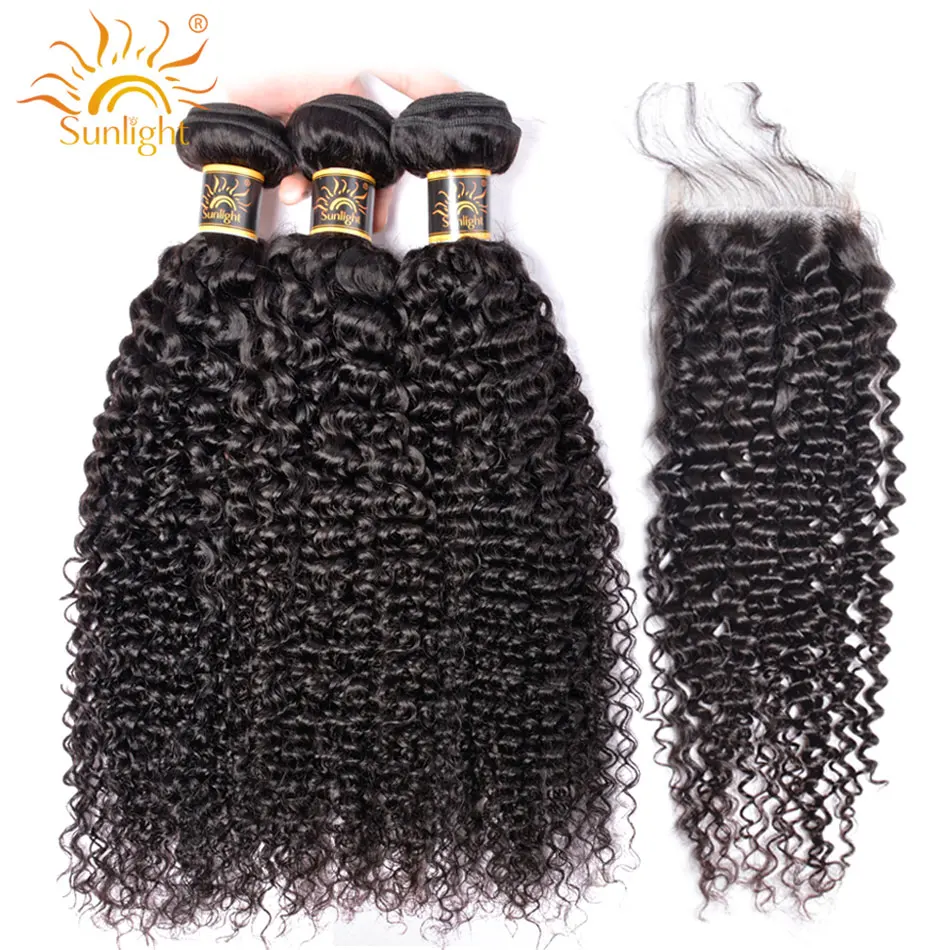 

Kinky Curly Bundles With Closure Mongolian Curly Hair Bundles With Lace Closure Sunlight Remy Human Hair Extension Natural Color