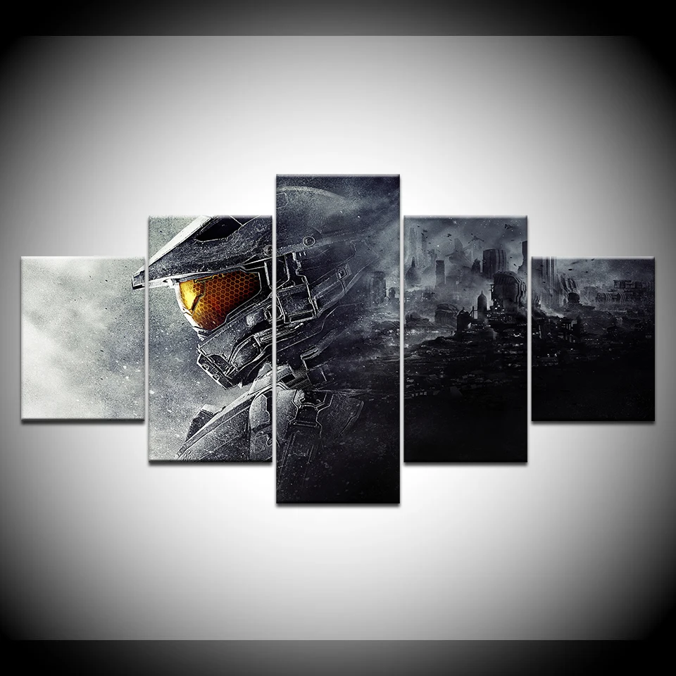 

5Piece Wall Painting Canvas Prints Posters Halo 5 Guardians Video Game Modular Wall Art Home Decor Art Print Picture Artwork