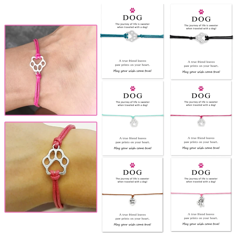 

2018 New Arrival Love Beautiful Adjustable Wish Card Bracelet Print Men Dog Women Christmas Friendship 1PC Dog Paw Silver