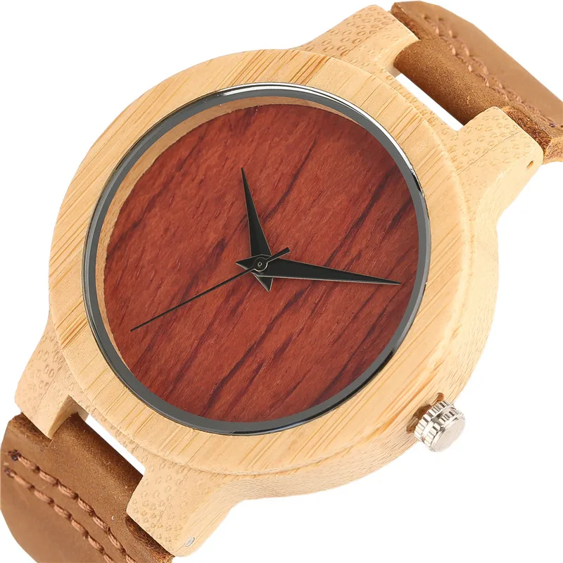 Casual Men Women Nature Wood Wristwatches Simple Bamboo Sliced Pattern Genuine Leather Strap Minimalist Wooden Watch Clock Gifts (18)