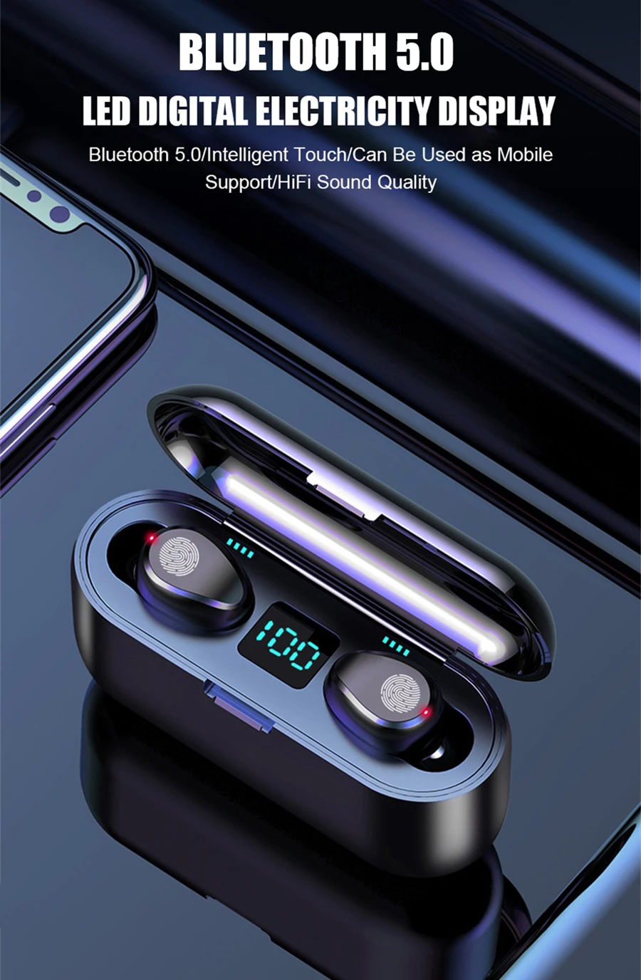 Wireless Earphones F9 TWS stereo auriculares bluetooth HIFI bass IPX7 waterproof 2000mAh charging box sports Bluetooth Earphone