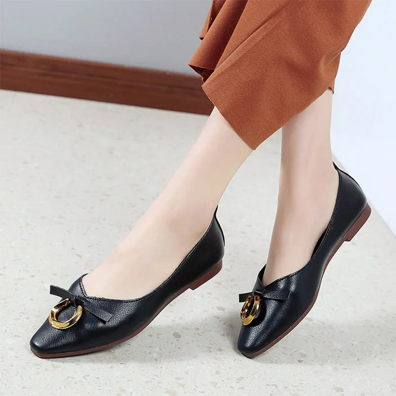 

Women Flats 2019 Spring Slip on Flat Shoes Woman Loafers Pointed Toe Ballet Flats Metal Ladies Shoes Female Zapatos Mujer7219