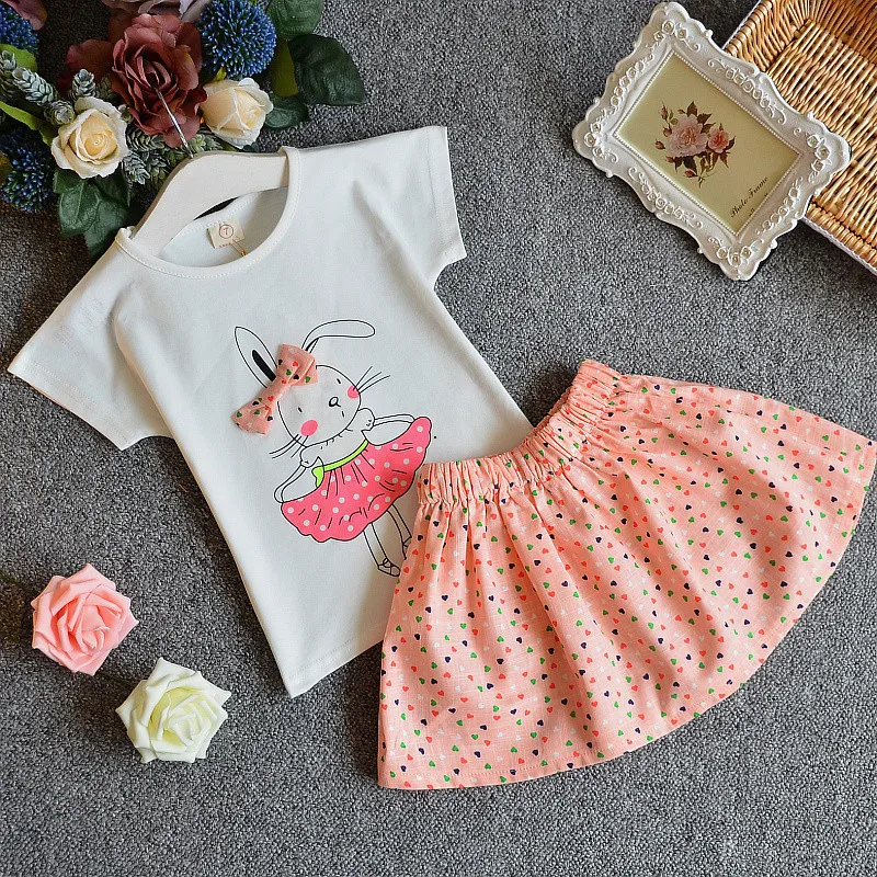 

2016 Children's Garment Pieces Set Summer New Pattern Girl Baby Leveret T Undershirt Shanbo Point Short Skirt Suit
