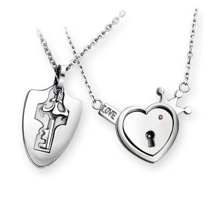 

Fashion Lock Key Puzzle Pendant Lovers Titanium Steel Necklace Love Sets Jewelry gift