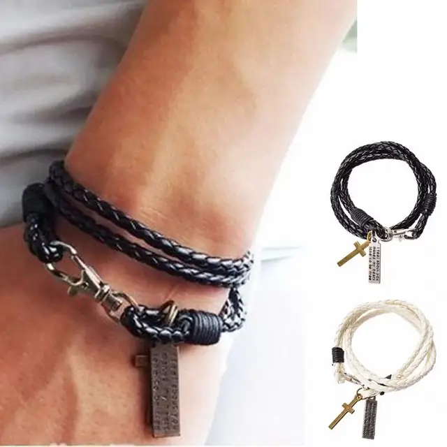 1pc Fashion Male Bracelet Jewelry Christmas Gift Leather Pulseira 1pc Fashion Male Bracelet Jewelry Christmas Gift Leather Pulseira Masculina Cross Bracelets Men Best Friendship