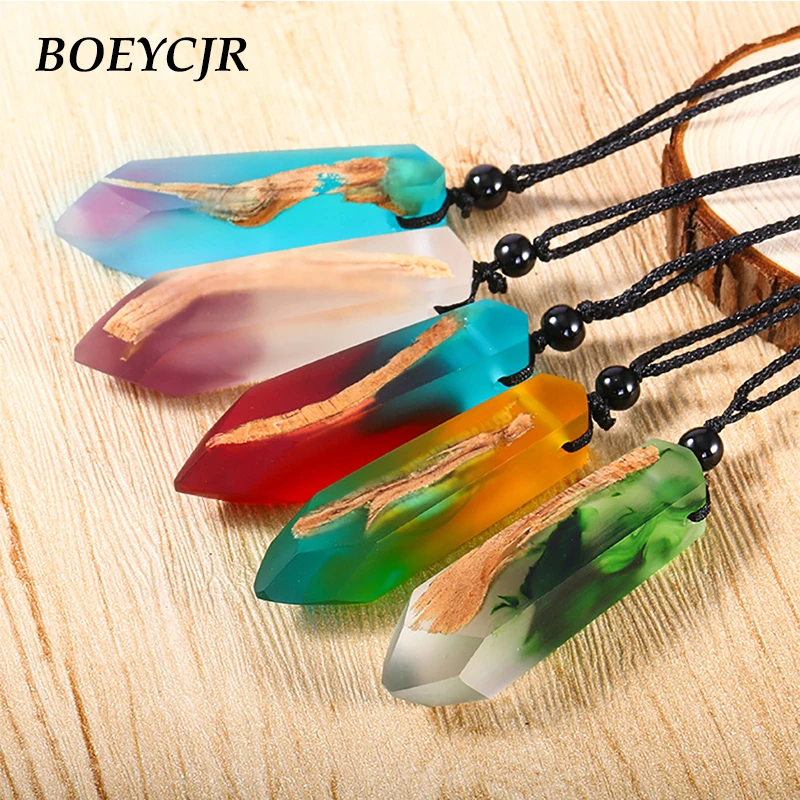 

BOEYCJR Wood Resin Cone Long Necklace Ethnic Jewelry Vintage Retro Design Handmade Statement Necklace For Women or Men 2019