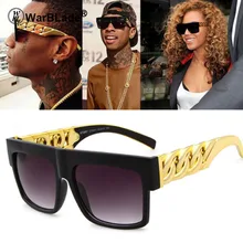 WarBLade 2018 moda cadena metálica dorada Kim Kardashian Beyonce Gafas De Sol Vintage Hip Hop Gafas De Sol De UV400