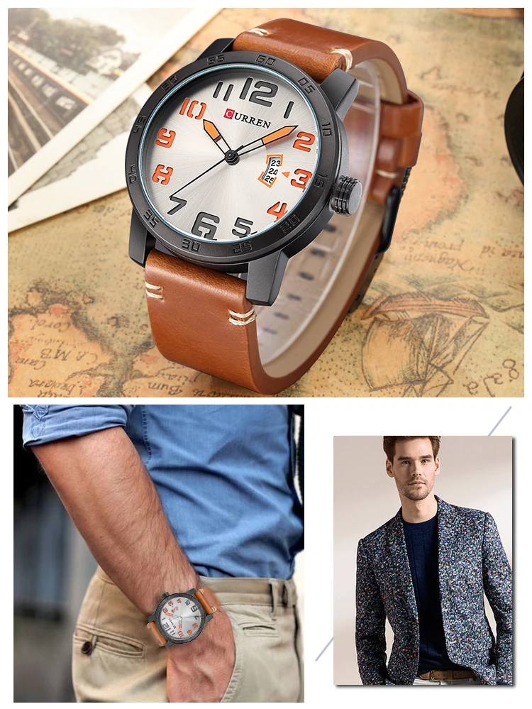 Zegarek męski na skórzanym brązowym pasku Curren Beets brązowy pomarańczowy 12 8254-2_15