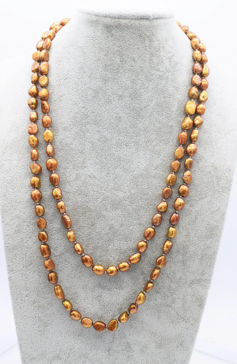 Frershwater жемчуг 8-10 мм коричневый длинное ожерелье 43 дюйма бусы оптом натуральные fppj женщина 2019