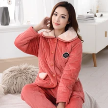 Зимние Повседневные рождественские костюмы для женщин, толстые трехслойные стеганые фланелевые пижамы, женская пижама для сна, топы, пижамы, mujer XXXL