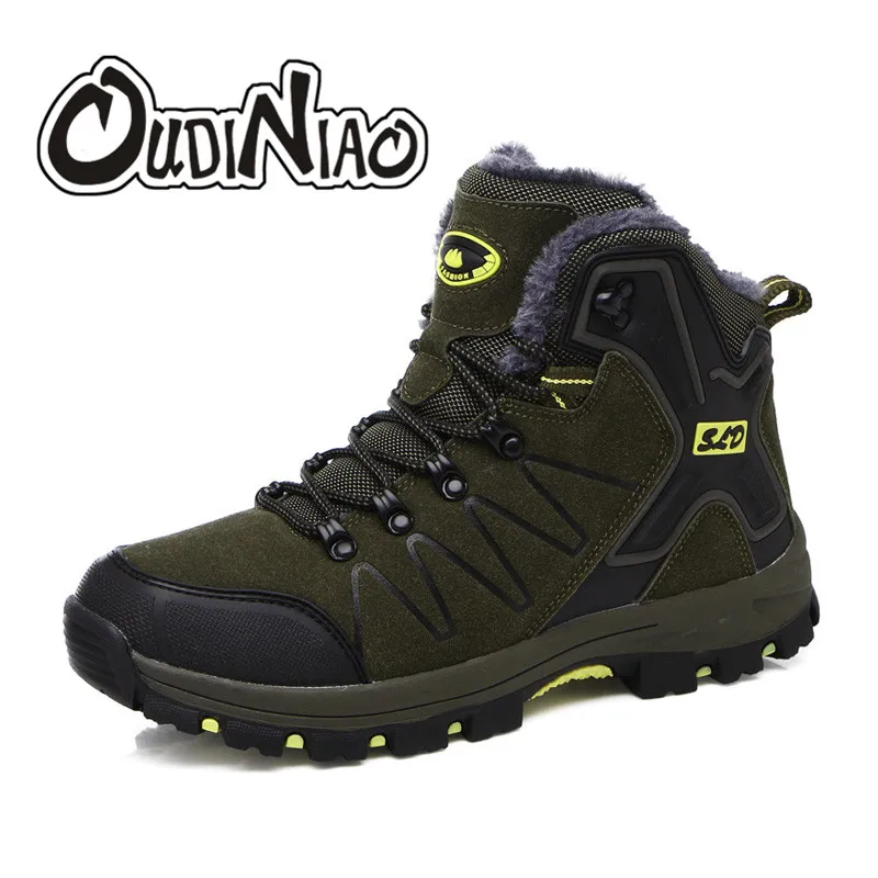 

OUDINIAO Warm Snow Winter Boots Men Warm 2019 Plush Ankle Men Boots Winter Shoes Men Footwear With Fur Plus Size Lace Up