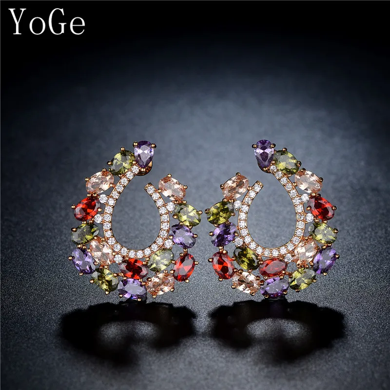

YoGe E8001M GREAT DESIGN AAA CUBIC ZIRCONIA MULTICOLOR COLORFUL BIG STUD EARRINGS