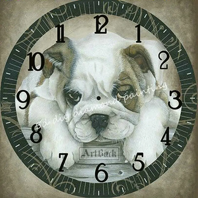 

3d french bulldog wall clock, full square round drill, 5d diy diamond painting clock, mosaic, animal embroidery, sticker crafts