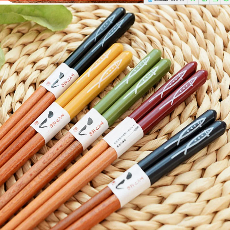5 пар в японском стиле Нескользящие многоразовые натуральные бамбуковые палочки для еды китайские печатные узоры палочки для еды суши в подарок 5 Pa