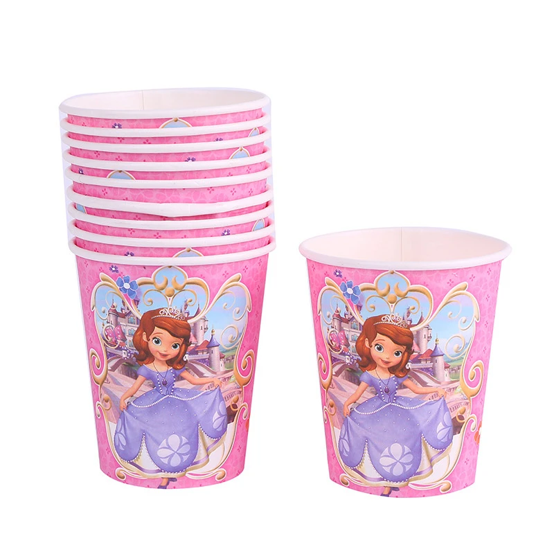 50pcs Jolie Princesse Sofia Les Voitures Papier Joyeux Anniversaire Enfants Fete Jetable Papier Jus D Eau Tasse Fete Decoration Fournisseurs Aliexpress