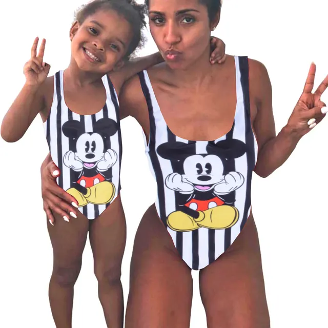 US $9.08 Mother Girl Swimwear Mommy and Me Family Matching One Piece Swimsuits Beachwear Cute Cartoon Mickey