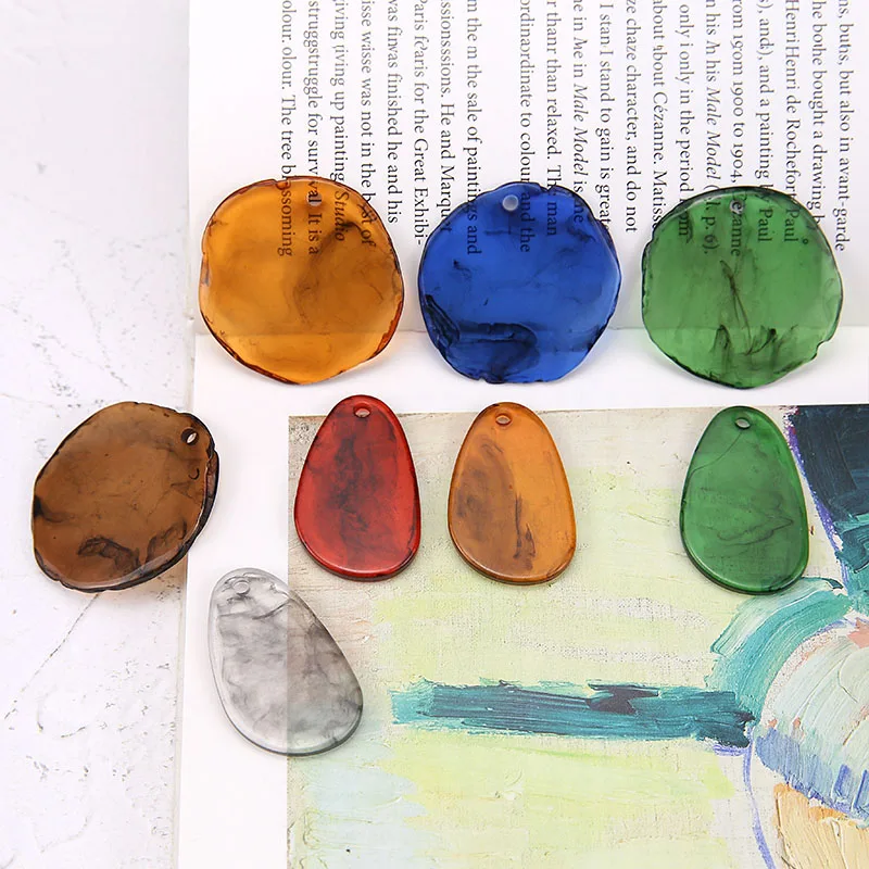 

4pcs Retro Irregular Translucent Earring Dangle Charm Findings DIY Smudged Polygon Necklace Bracelet Jewelry Accessories P80