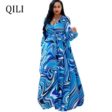 QILI Summer Chiffon Printed Dress Women Long Sleeve V-Neck Loose Long Maxi Dresses Beach Casual Dress Plus Size S-5XL 16 Color QILI Summer Chiffon Printed Dress Women Long Sleeve V-Neck Loose Long Maxi Dresses Beach Casual Dress Plus Size S-5XL 16 Color