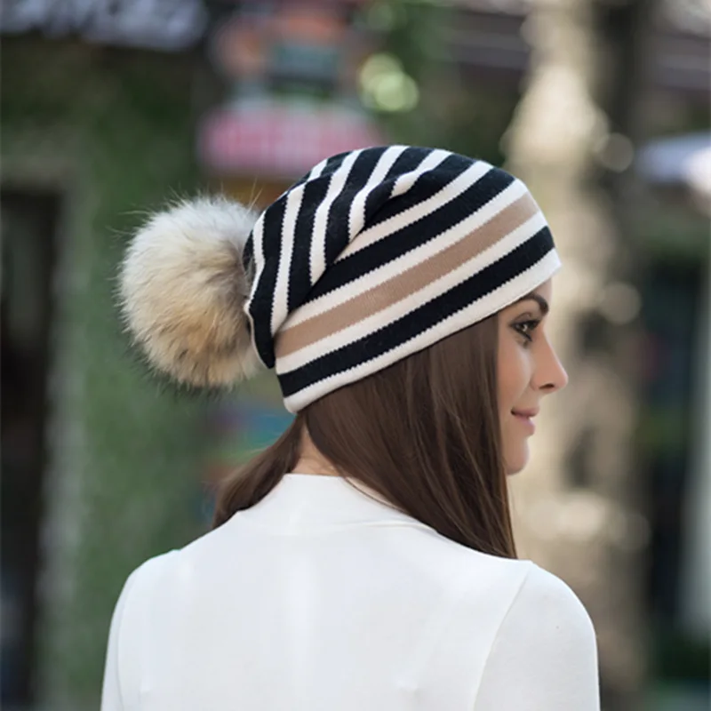 Модная Высококачественная зимняя полосатая вязаная шапка для женщин, шапки Skullies, шерстяная шапка для девочек, Балаклава, женская шапка, Балаклава