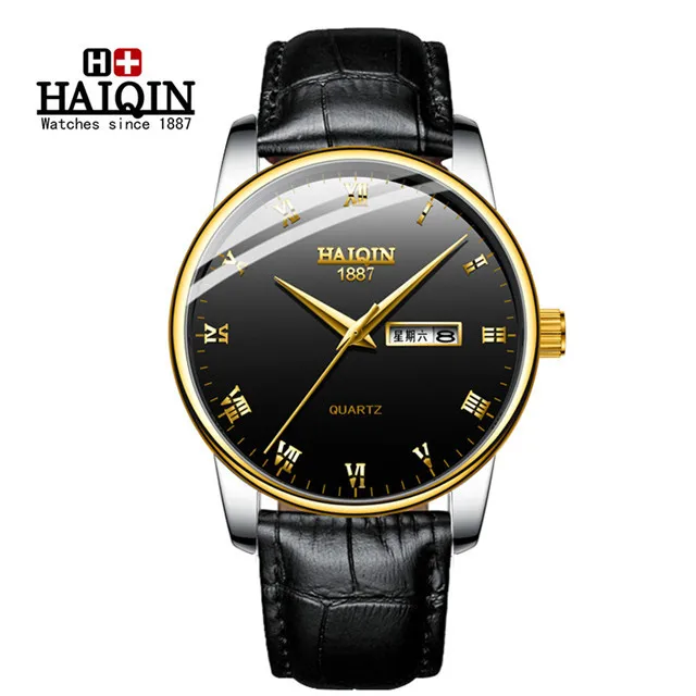 HAIQIN часы мужские золотые Стальные кварцевые Военные Спортивные мужские s часы лучший бренд класса люкс водонепроницаемые полностью стальные часы Relogio Masculino - Цвет: L-Gold Black
