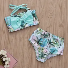 Новая летняя одежда для маленьких девочек; кружевная кокосовое волна Печатный пррнт Холтер Костюм, купальник для девочек, комплект